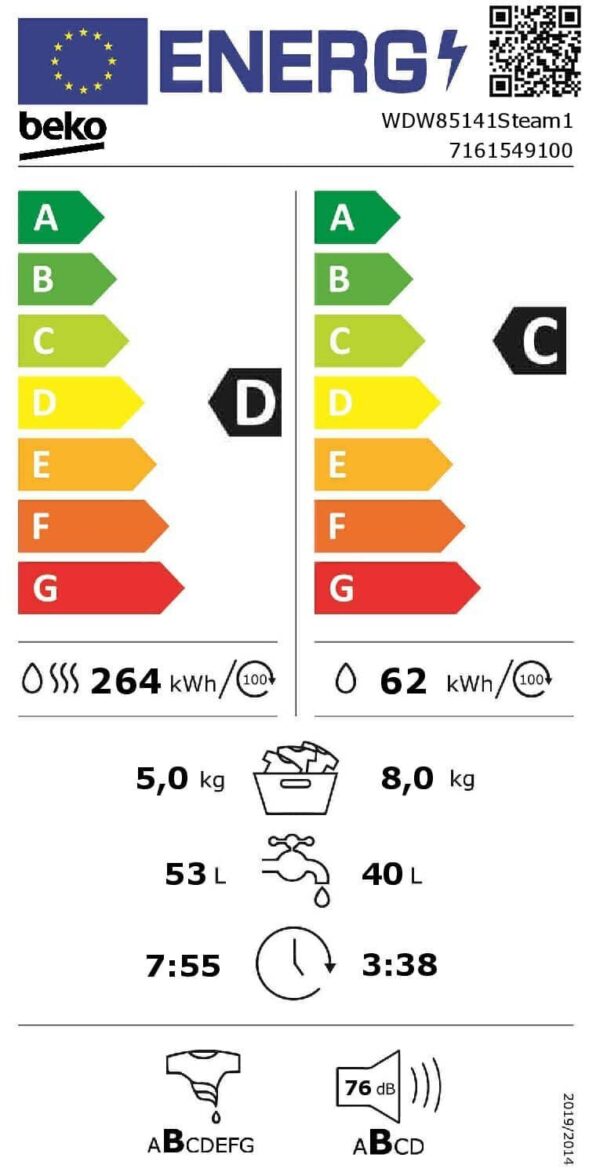 Пералня със сушилня Beko WDW85141Steam1 - Image 5